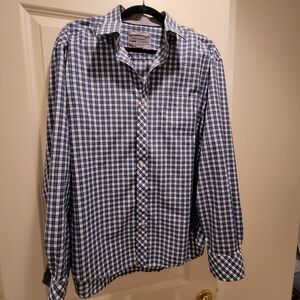 Johnston & Murphy Navy and White Plaid Dress Shirt